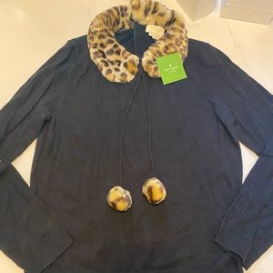 Kate spade leopard fur trim collar knit
